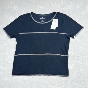 Hollister Crop Top Small Black Must-Have Collection Baby Tee Ribbed Cropped
